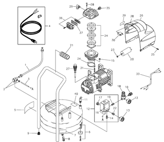 Air Compressor Diagram and Parts List for 074008-0-49CFM  Briggs and Stratton Compressor